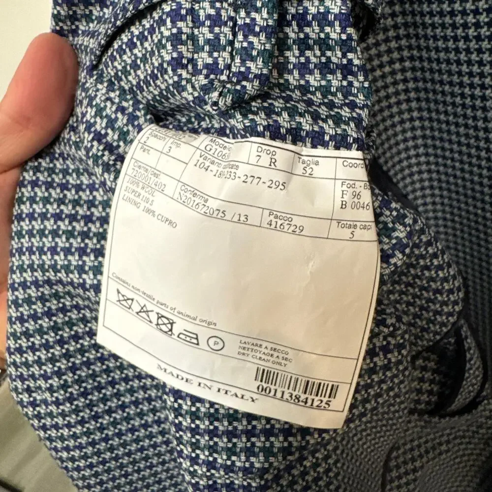Belvest Blue Houndstooth Unstructured Sport Coat 52 NEW Super 100's Wool Blazer